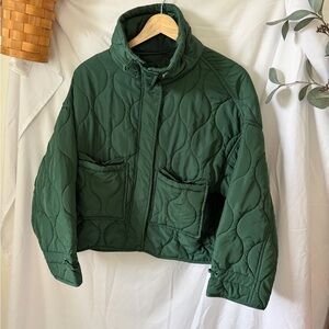 Forest Green Quilted Crop Jacket